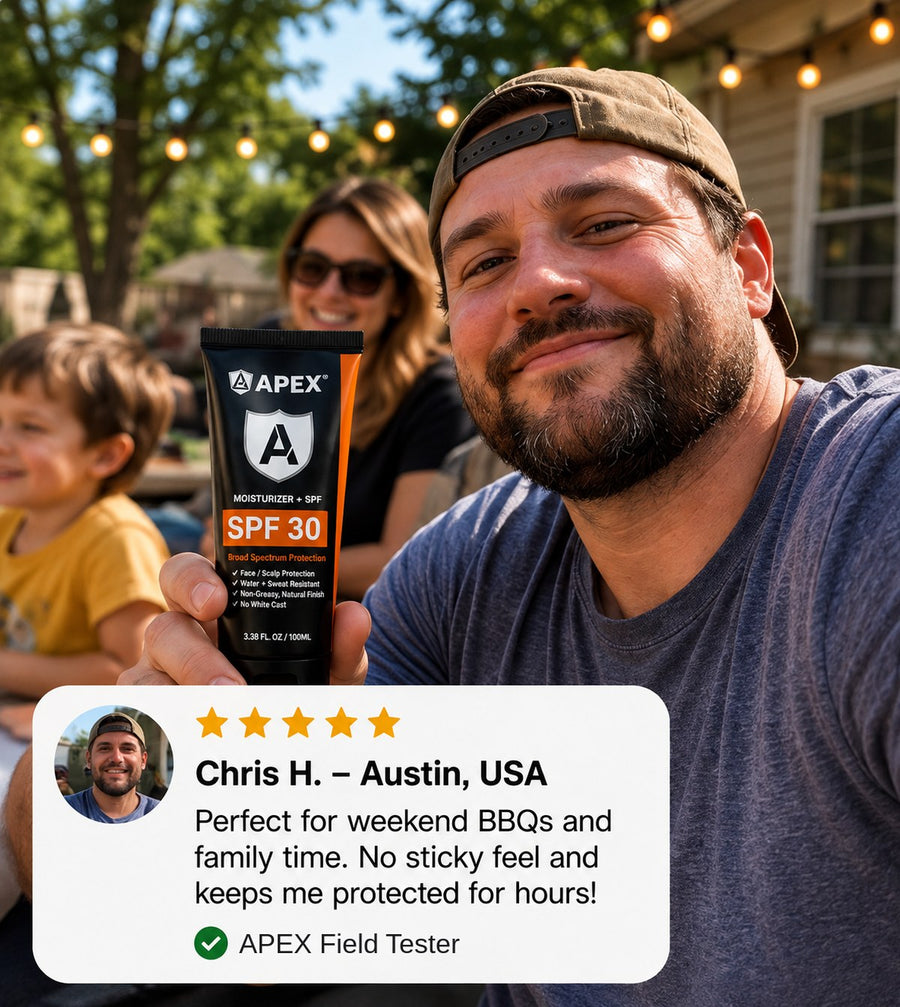 Chris H., Austin — weekend BBQs, no sticky feel, protected for hours.